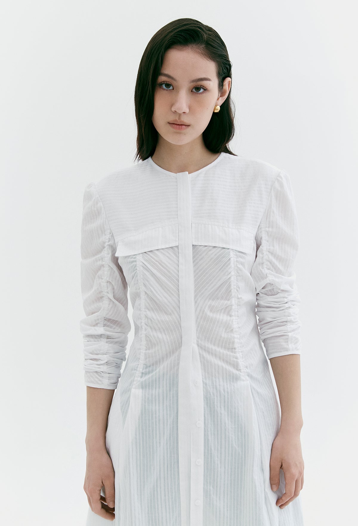 Ruched Pocket-detail Dress In White