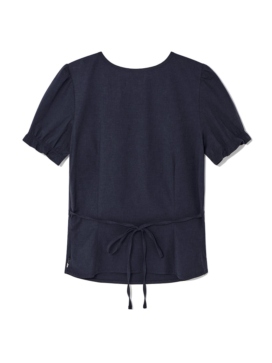 Lily Puff Blouse Top In Navy