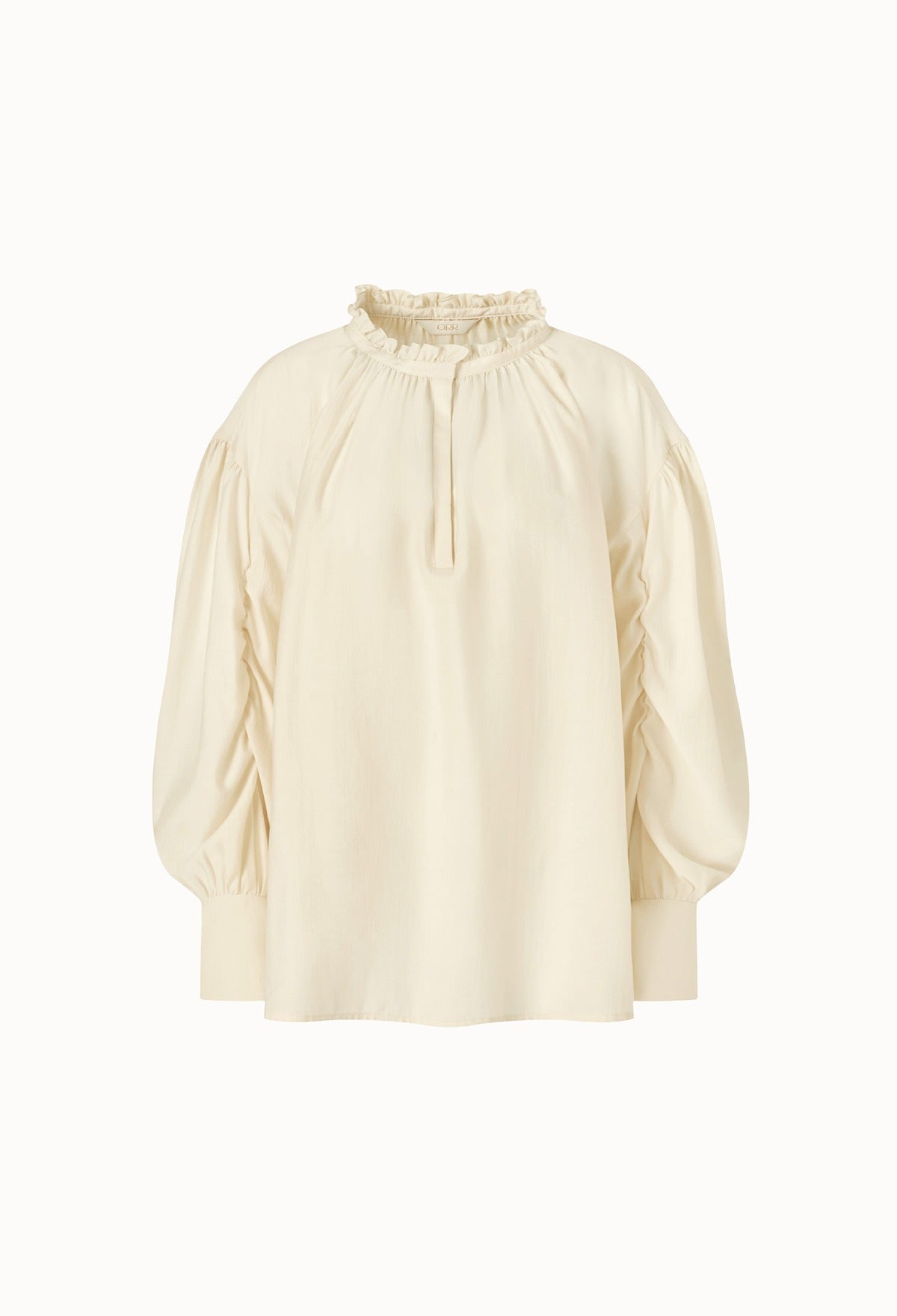 Frill-neck Ruched Blouse In Cream