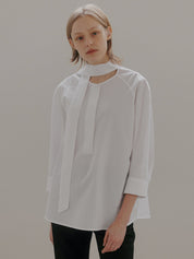 Cotton Tie Shirt Blouse In Off White