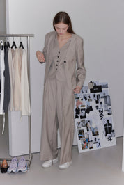 Lydia Collarless Suit Jacket In Beige