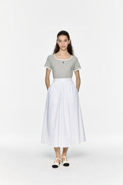 Button Flare Skirt In Ivory