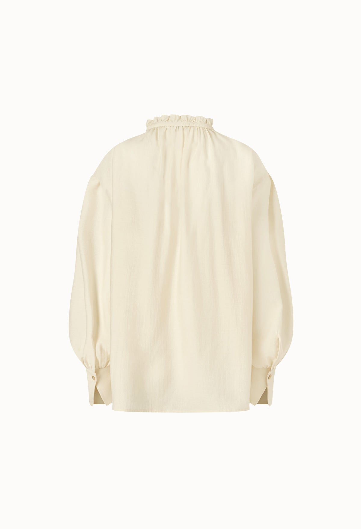 Frill-neck Ruched Blouse In Cream