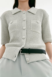 Melange Half-sleeve Cardigan In Gray