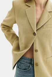 Pure Linen Tailored Jacket In Khaki