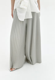 Wide-leg Pleated Pants In Light Khaki