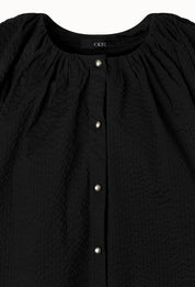 Seersucker Volume Sleeve Blouse In Black