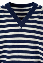 Cashmere 100 V-neck Sweater In Striped Navy
