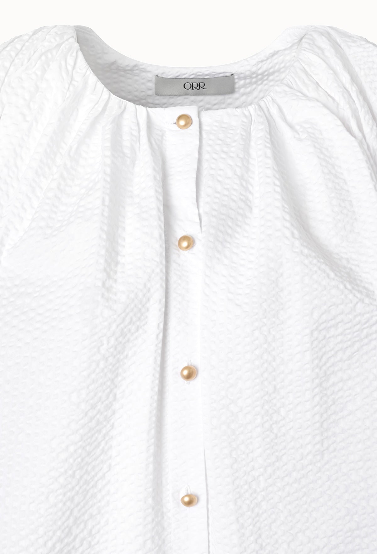 白色泡泡紗豐盈袖襯衫
