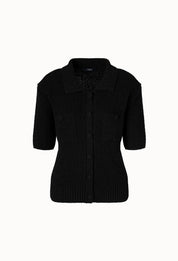 Melange Half-sleeve Cardigan In Black