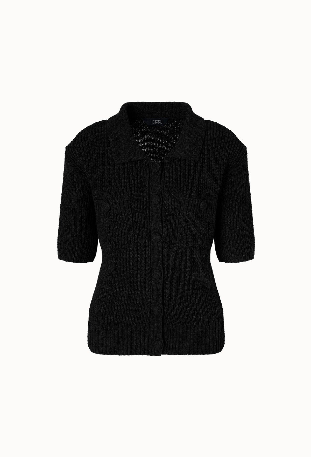 Melange Half-sleeve Cardigan In Black