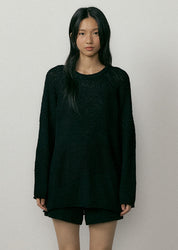 Boucle Embossing Knit Sweater In Black