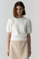 Wool Boucle Puff Sleeve Knit In Ivory