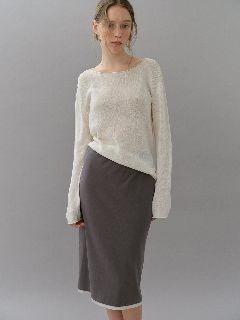 Banding Layered Jersey Skirt In Charcoal