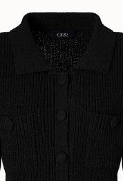 Melange Half-sleeve Cardigan In Black