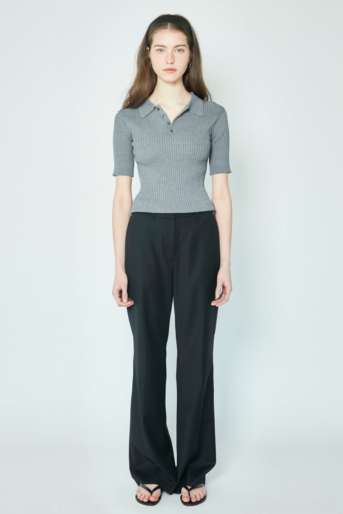 New Classic Polo Knit Top In Gray
