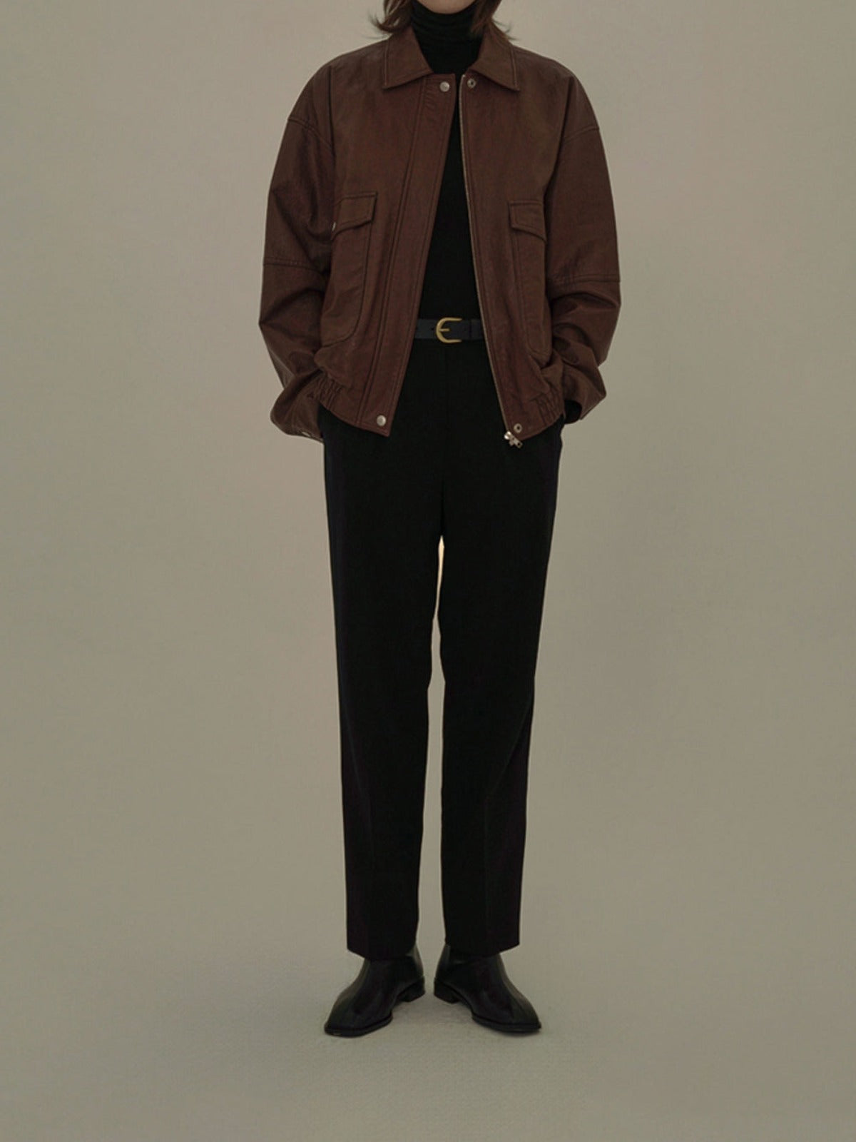Pocket Leather Blouson In Brown