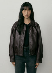 Leather Blouson Jacket In Brown