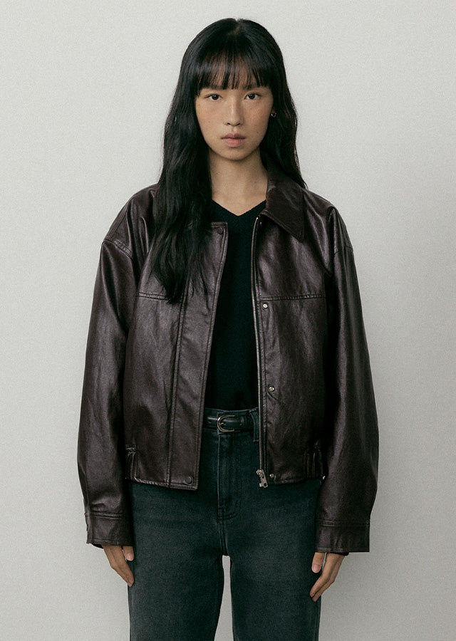 Leather Blouson Jacket In Brown