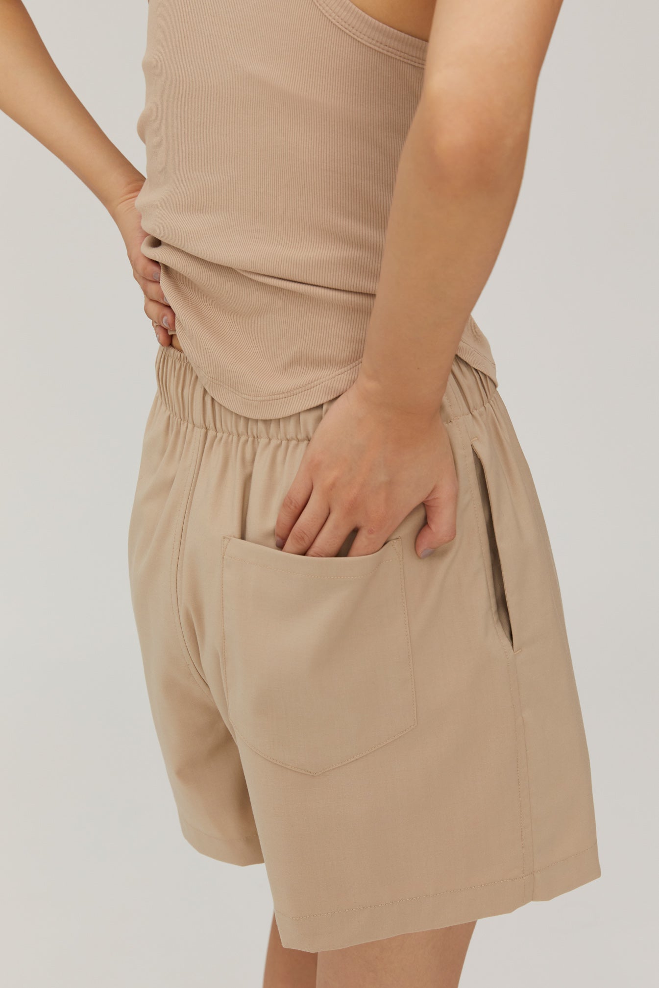 Silky Drawstring Shorts In Khaki