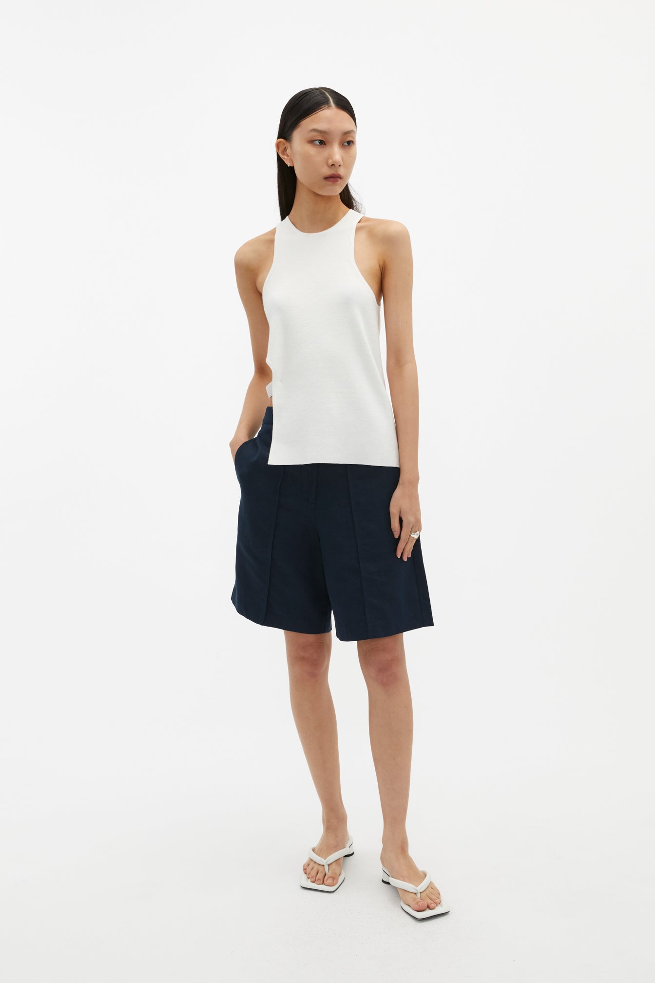 Cut-Out Asymmetric Tank Top In Off White