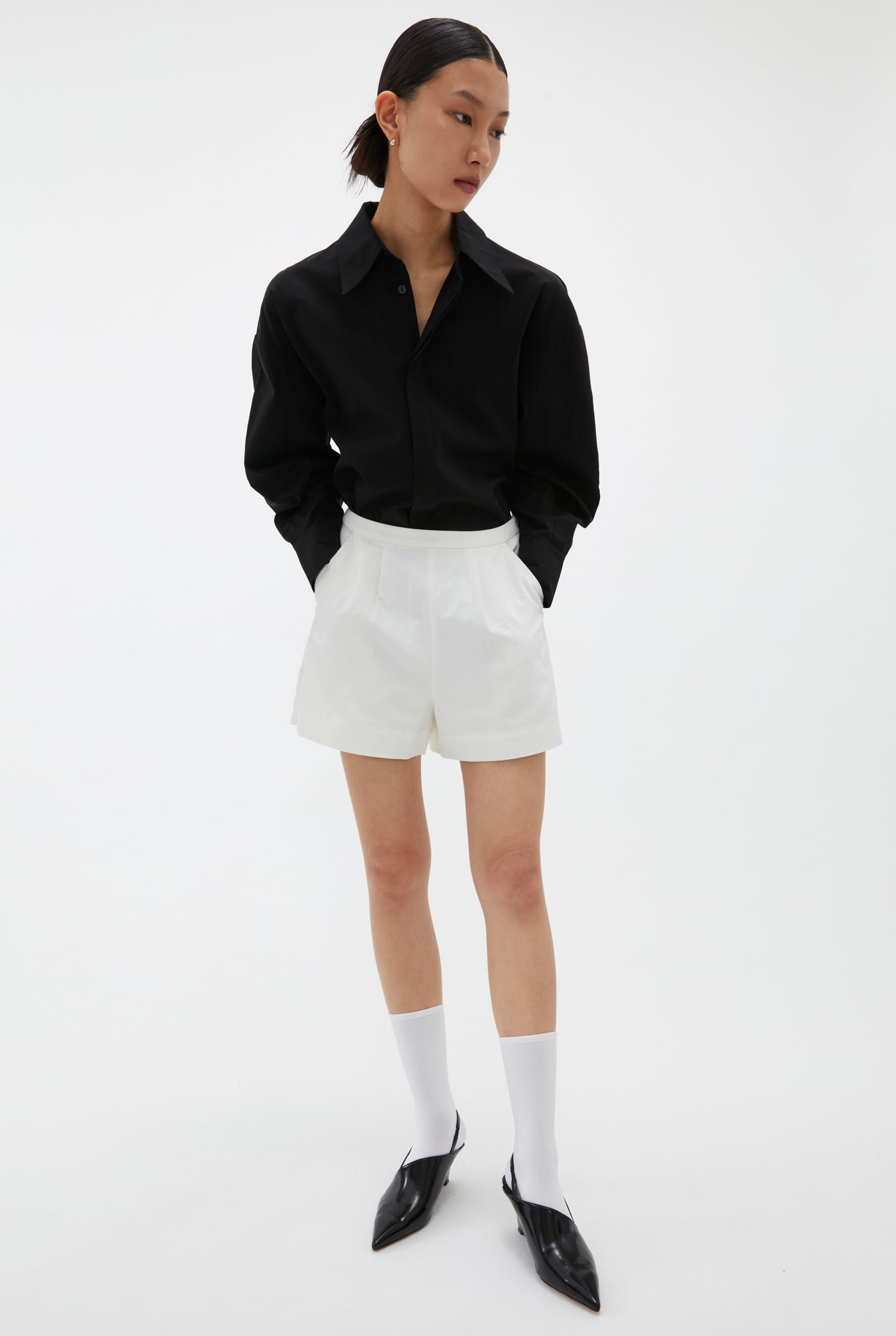 Tencel Cotton A-line Shorts In White