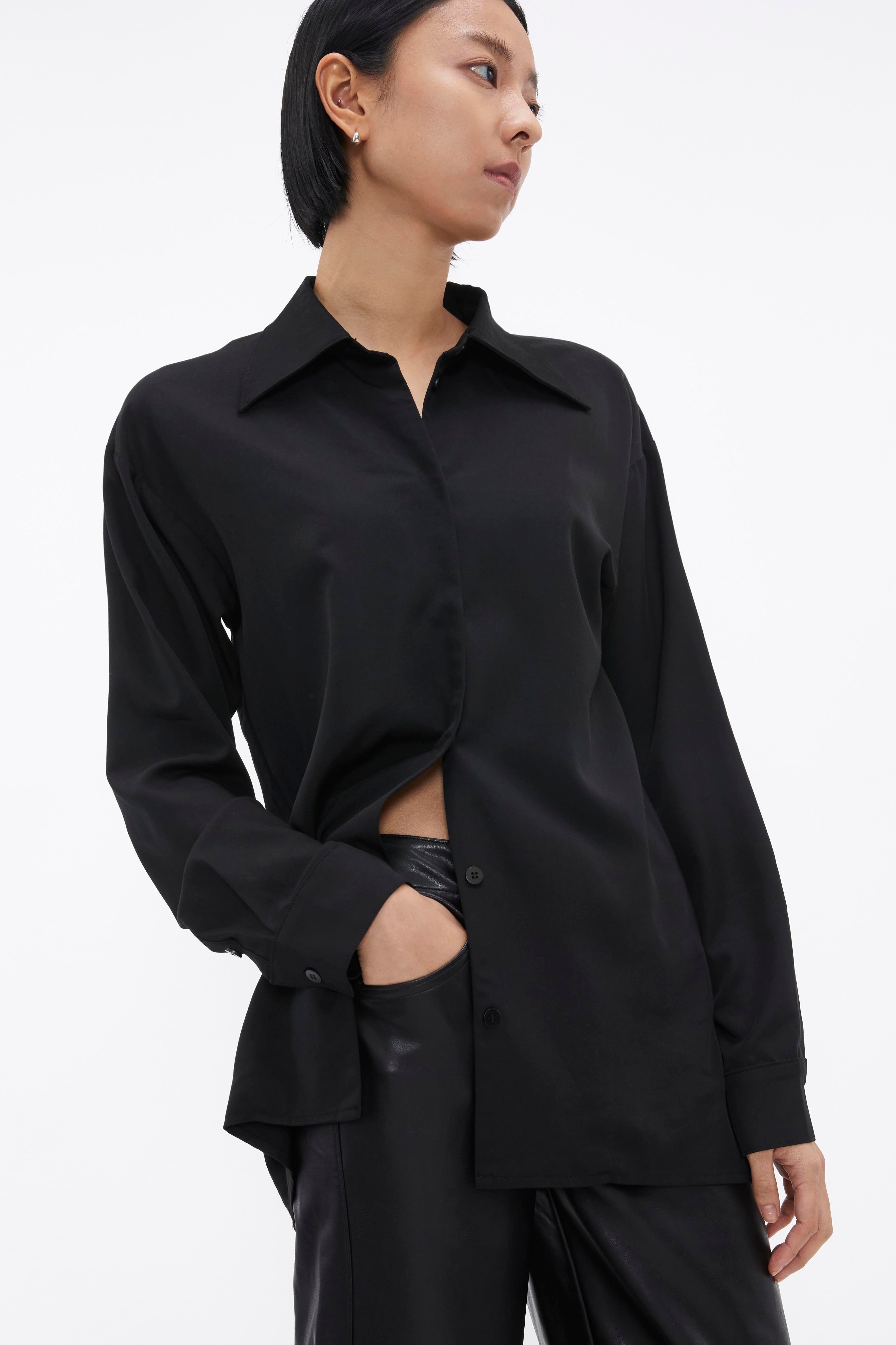Minimal Ｍatte Hidden Button Shirt In Black