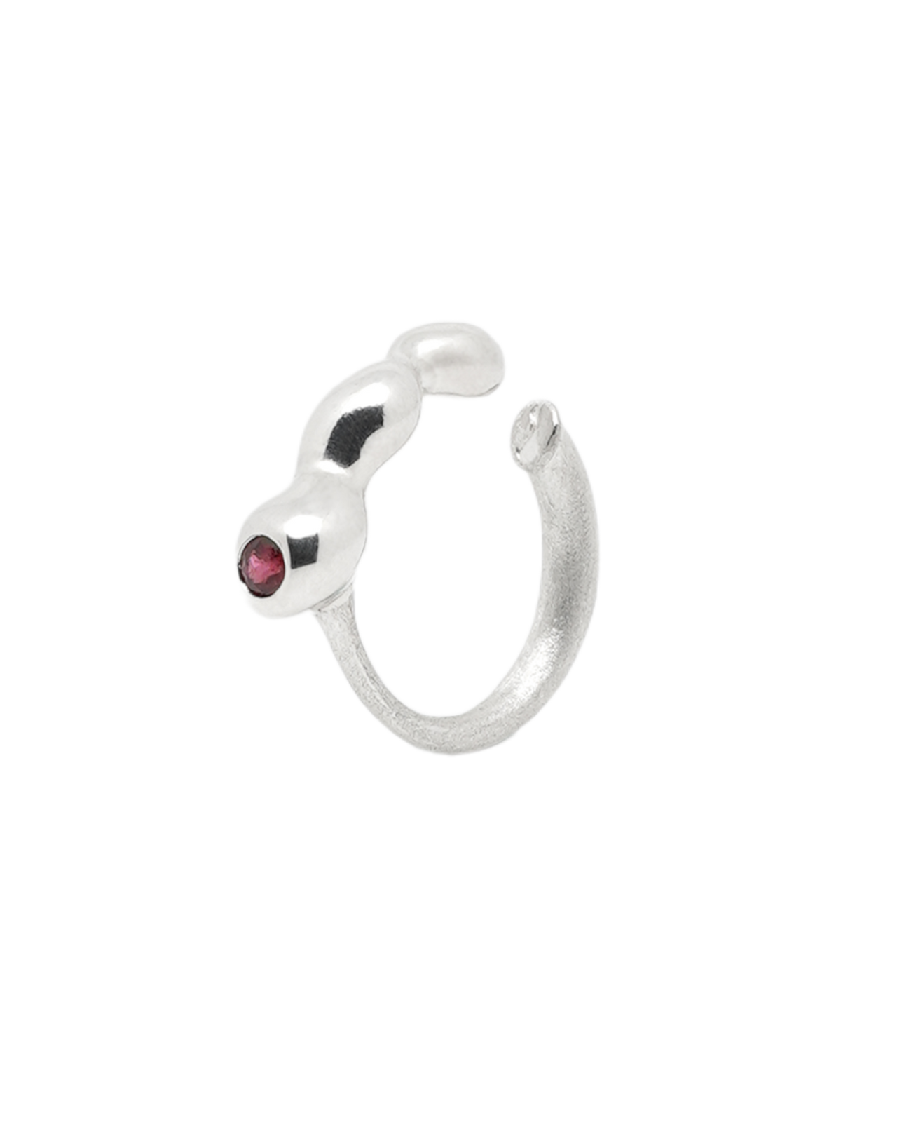 Sol (Red) Two-Way Ring-Ear Cuff In Sliver