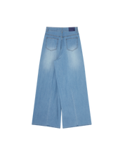 Denim Wide-Leg Trousers With Cuff Pleats In Blue