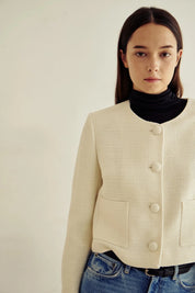 Classic Tweed Button Jacket In White