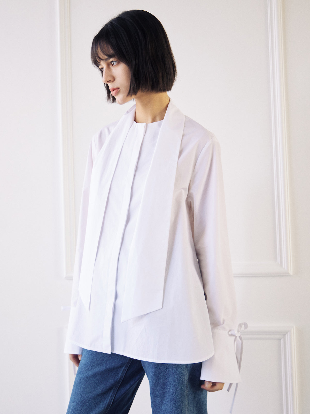 A-Line Scarf Blouse In White