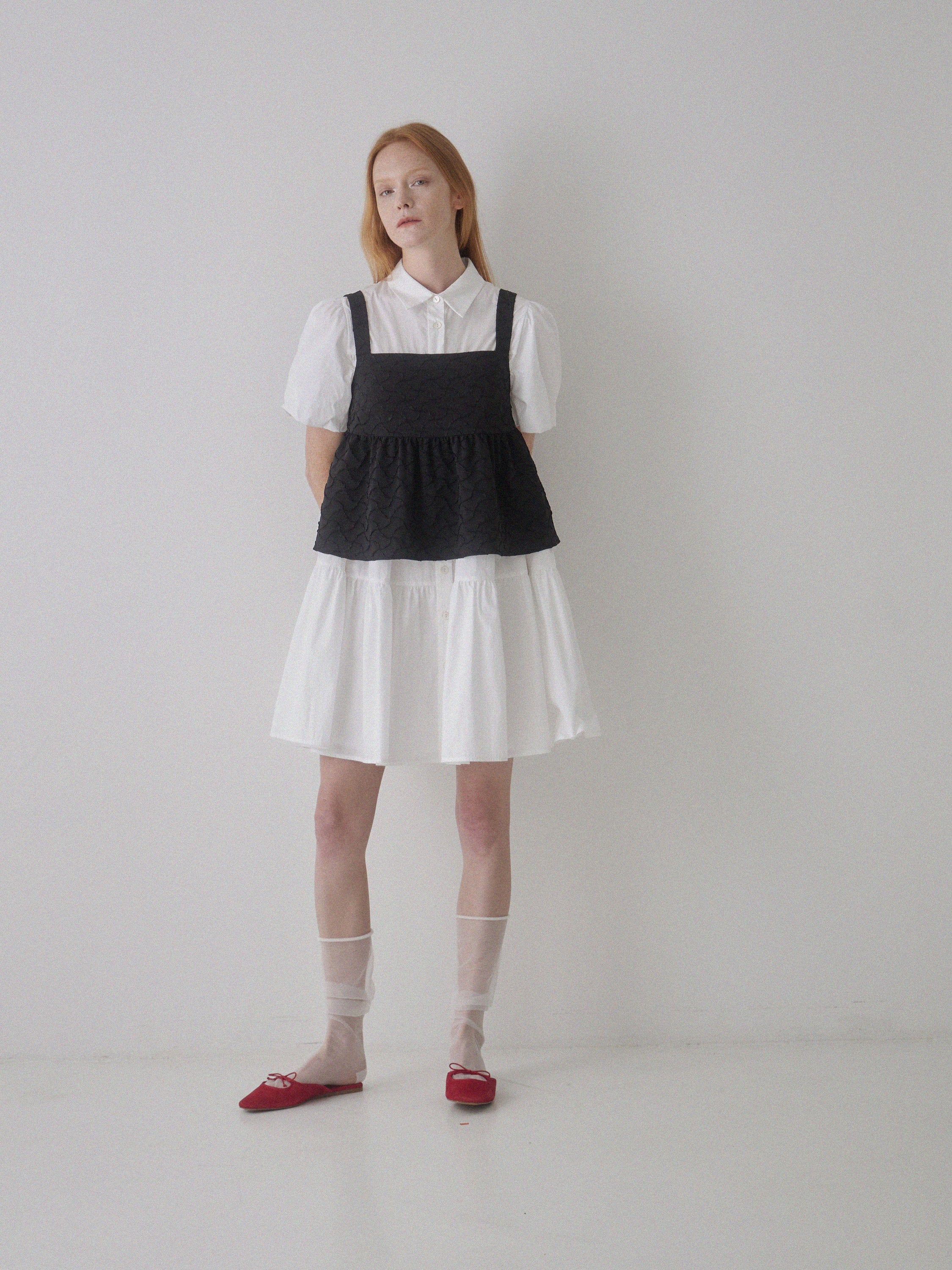 Collar Button down Cancan Dress In White