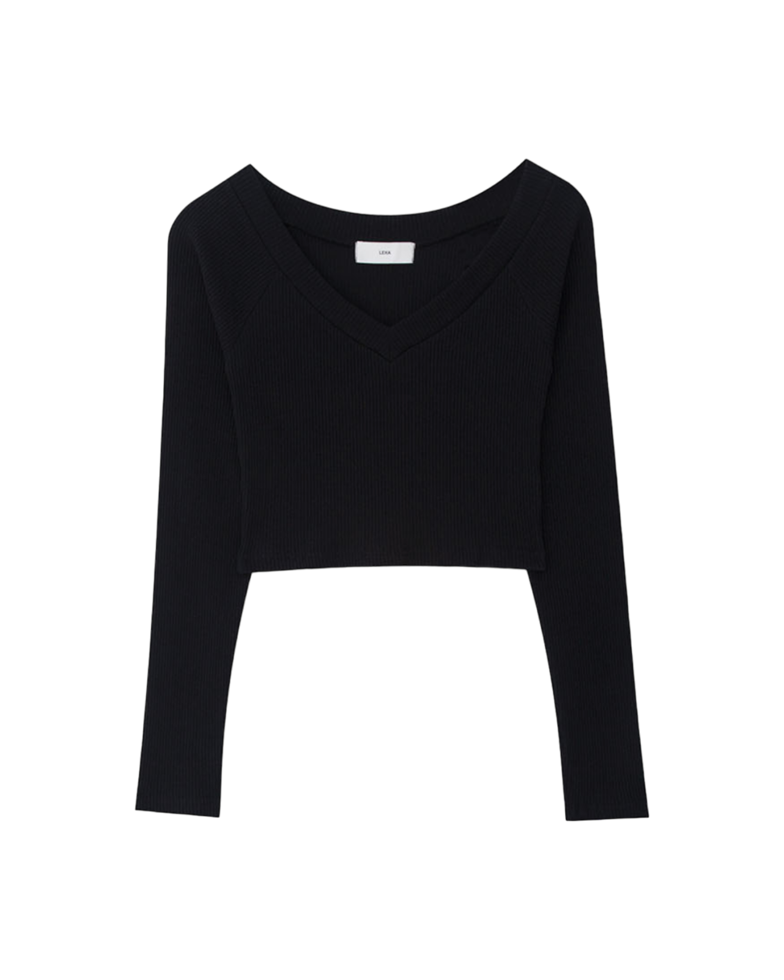 V Neck Ribbed Stretch Cotton Jersey Top In Black