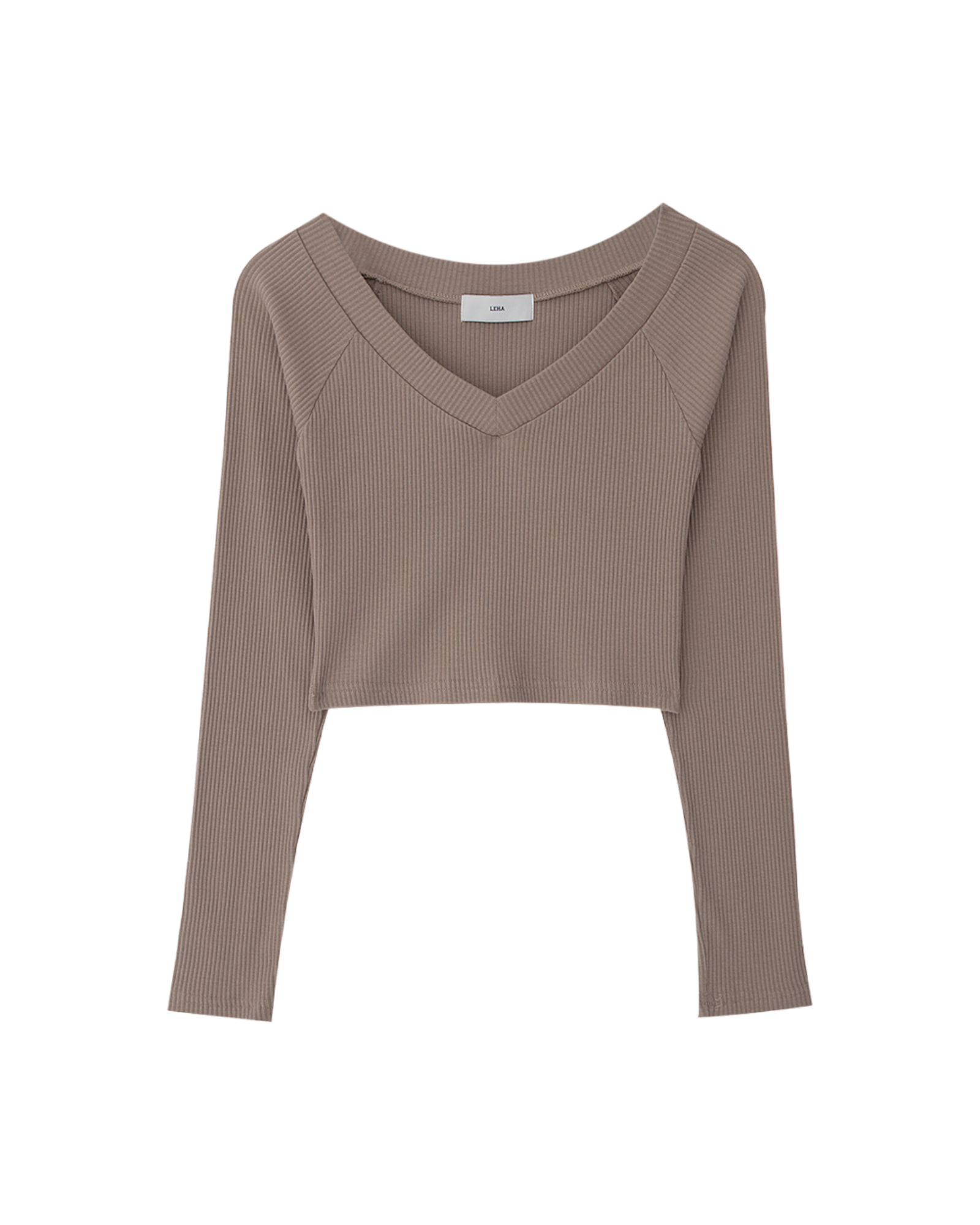 V Neck Ribbed Stretch Cotton Jersey Top In Beige