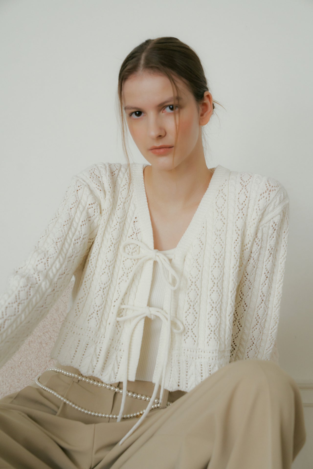 Crochet Knit Cardigan In Ivory