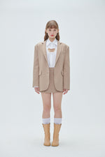Herringbone Suit Mini Side Slit Skirt In Beige
