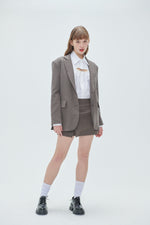 Herringbone Suit Mini Side Slit Skirt In Brown
