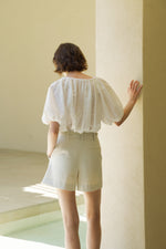 Mesh Belted Cotton Shorts In Cream