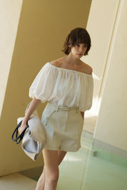 Off-Shoulder Lace Blouse In White