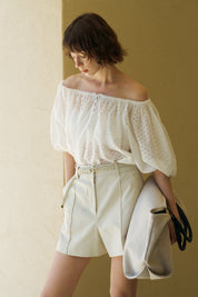 Off-Shoulder Lace Blouse In White