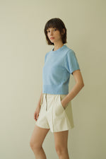 Mesh Belted Cotton Shorts In Cream