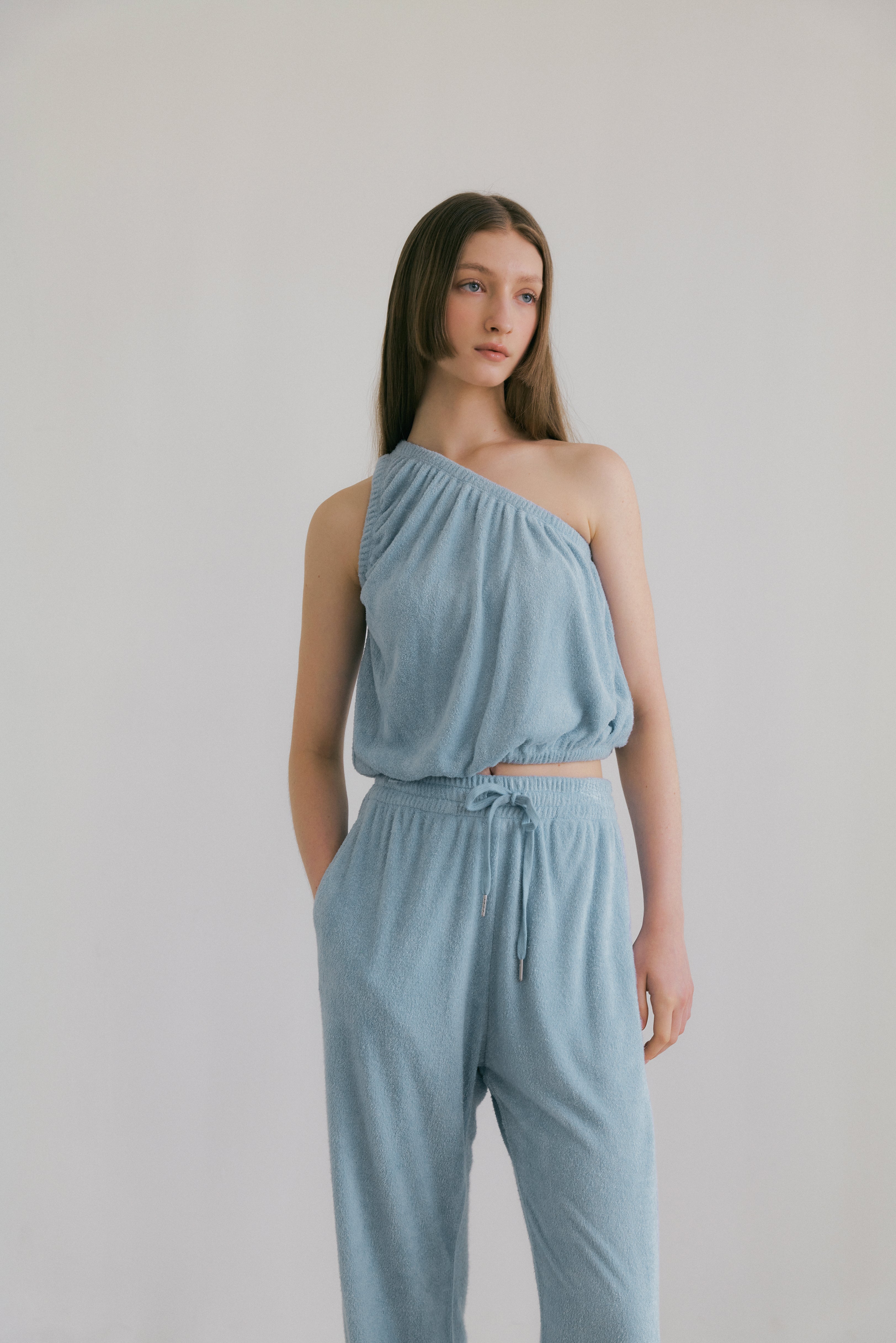 Summer Terry One Shoulder In Sky Blue