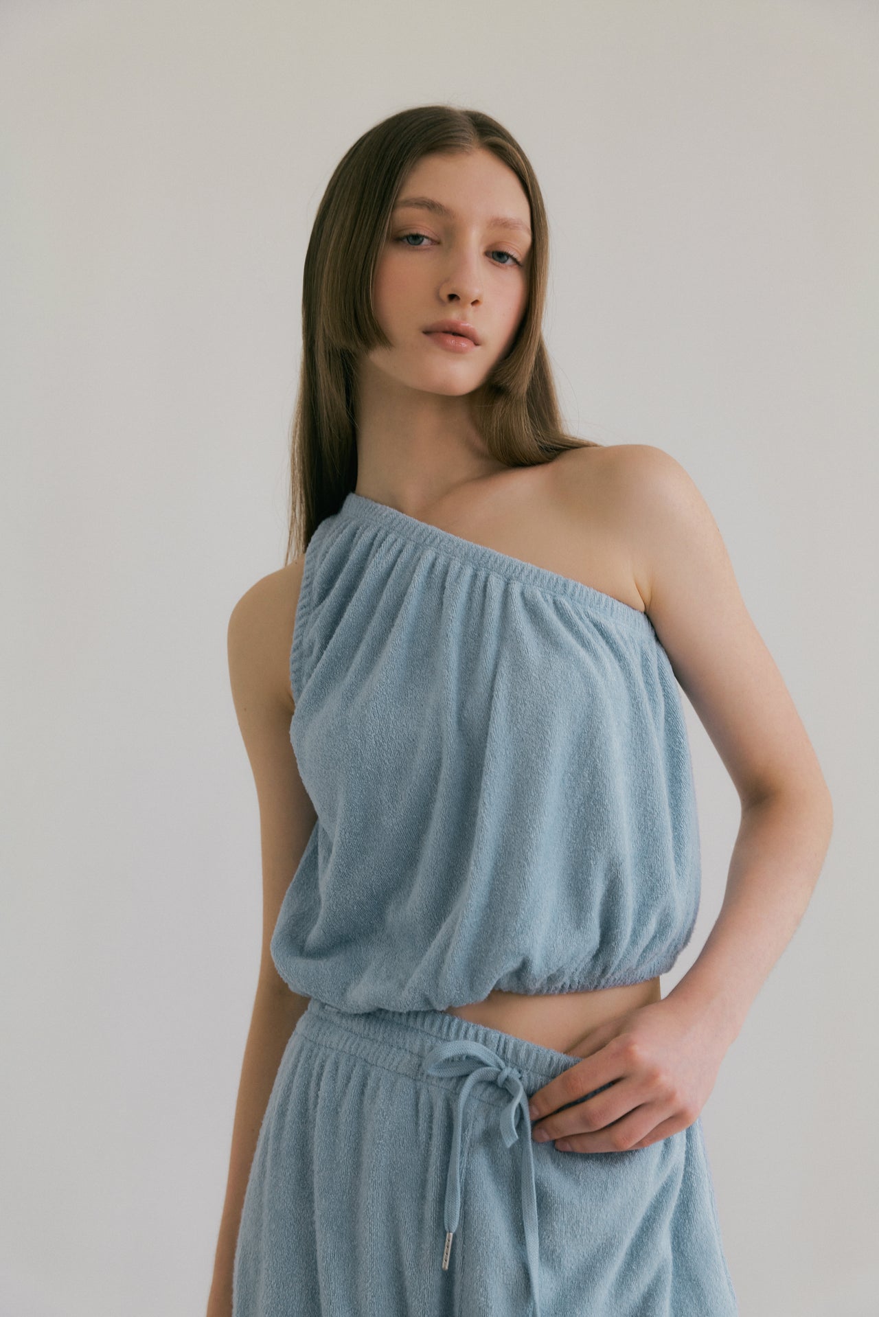 Summer Terry One Shoulder In Sky Blue