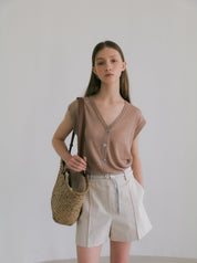 Summer Linen Sleeveless Vest In Beige
