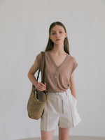 Summer Linen Sleeveless Vest In Beige