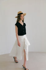 Summer Linen Sleeveless Vest In Black