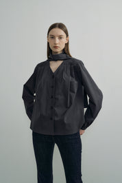 Trench Tie Blouse In Charcoal