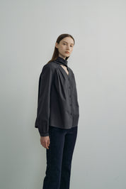 Trench Tie Blouse In Charcoal