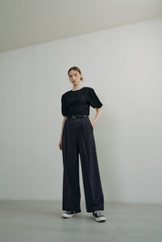 Low-rise Pintuck Pants In Charcoal