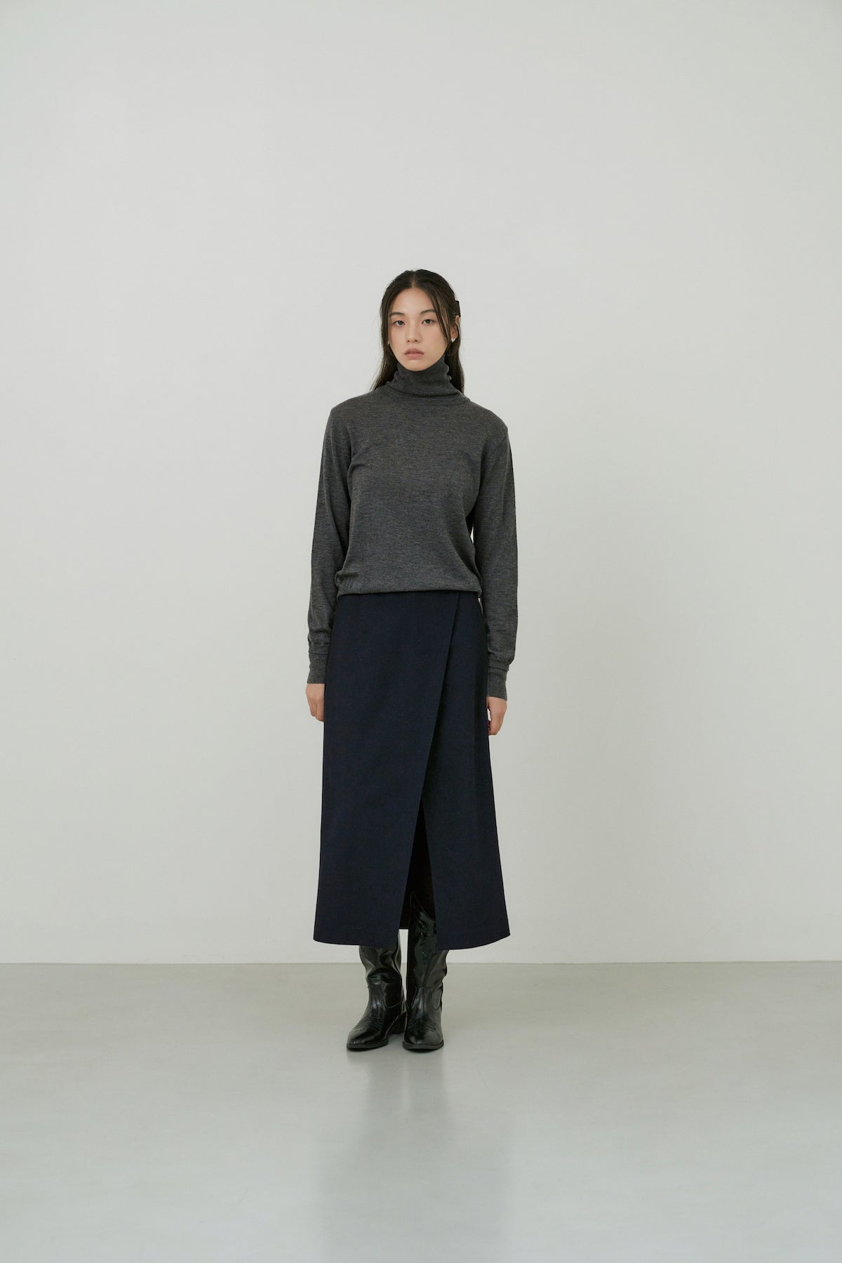 Marino Wool Polo Neck Knit In Charcoal